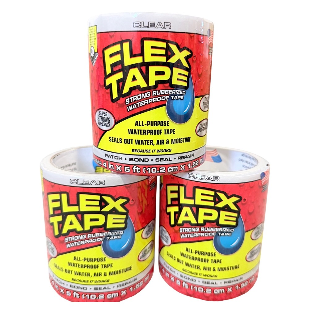 Flex Tape Clear Waterproof Adhesive 4in x 5ft Rubberized Sealant Tape 3 Pack